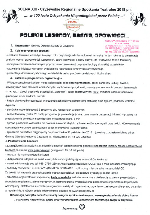 spotkania teatralne gok czyzew 2018 regulamin